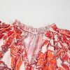 Women's Red Vintage Floral Ruffle Sleeve V Neck Blouse - Lightweight Chiffon Summer Top - Image 11