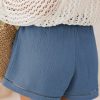 Women's Sail Blue Cotton Gauze Paperbag Shorts with Drawstring - Image 2