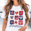 Women's White American Heart Star Checkered Graphic Tee - Casual Summer Style - Image 7
