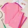 Women's Bonbon Color Contrast Crewneck T-Shirt and Wide Leg High Waist Pants Set - Image 8