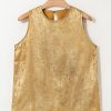 Women's Gold Metal Textured Round Neck Casual Tank Top for Festivals - Image 5