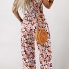 Women's Black Floral Print Smocked High Waist Square Neck Jumpsuit for Spring Events - Image 2