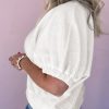 Elegant Women's White Contrast Striped Collar Textured Half Sleeve Blouse - Image 4