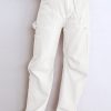 Women's White High Waist Straight Leg Cargo Pants with Pockets - Image 5