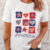 Women's White American Heart Star Checkered Graphic Tee - Casual Summer Style - Image 10