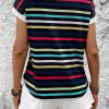 Women's Black Stripe Multicolor Contrast Edge Crew Neck T-Shirt - Image 3