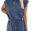 Women's Ashleigh Blue Knit Open Back Cap Sleeve Drawstring Romper for Casual Summer Style - Image 6