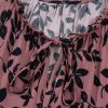 Women's Brown Leaf Print Lace-Up V Neck Crinkled Tank Top for Summer - Image 9