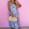 Women's Sky Blue Floral Print Maxi Dress with Self-Tie Straps and Ruffle Details - Image 9