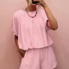 Women's Coral Paradise Daisy Jacquard Textured Casual Short Set - Image 6