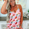 Women's Multicolour Floral V Neck Cami Top and Ruffled Shorts Lounge Set - Image 3