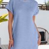 Women's Myosotis Blue Solid Color Textured Crinkle Short Sleeve T-Shirt Dress - Image 7
