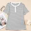 Women's White Stripe Textured Short Sleeve Buttoned Henley Top - Casual Summer Tee - Image 10