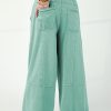 Women's Mint Green Mineral Wash High Waist Wide Leg Cargo Pants with Drawstring - Image 2