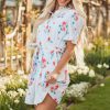 Women's Sky Blue Stripe Floral Ruffle Mini Dress with Belt - Image 3
