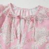 Chic Pink Floral Print Drawstring V Neck Puff Sleeve Blouse for Women - Image 10