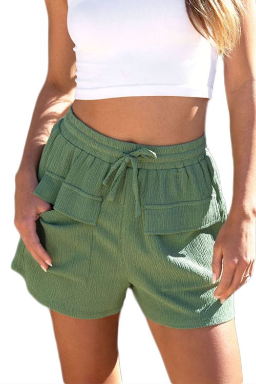 Women's Green Flap Pocket Casual Drawstring Shorts for Summer