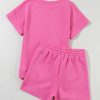 Girls' Strawberry Pink Solid Color Textured Sequined American Star Patched 2pcs Outfit - Image 10