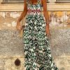 Women's Green Western Aztec Shirred Sleeveless Maxi Dress - Trendy Boho Style - Image 12