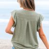 Elegant Laurel Green Flutter Sleeve Lace V Neck Shirt for Women - Image 2