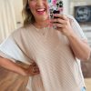 Plus Size Parchment Twist Rib Colorblock Hi Low Short Sleeve Top for Women - Image 8