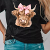 Unisex Black Cow Head Graphic T-Shirt with Bow Detail - Western Fashion Style - Image 2