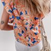 Charming Women's Orange Summer Flower Print Blouse with Ruffle Sleeves - Image 3