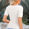 Women's Lightweight White V Neck Ribbed Knit Short Sleeve Sweater - Image 9
