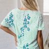 Women's Green Mixed Leopard Print V Neck Short Sleeve Blouse - Casual Summer Top - Image 2