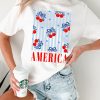 Women's White Bow Cherry AMERICA Graphic Crewneck T-Shirt - Patriotic Casual Tee - Image 2