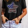 Women's Black Flag Inspired Rhinestone Star Graphic T-Shirt - Image 7
