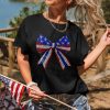 Women's Black Rhinestone Stars and Stripes Bow Graphic Tee for Independence Day - Image 3