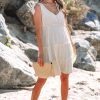 Women's Oatmeal Solid Color Tied Straps Ruffle Tiered Mini Dress - Casual Summer Style - Image 6