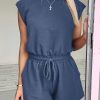 Women's Ashleigh Blue Knit Open Back Cap Sleeve Drawstring Romper for Casual Summer Style - Image 4