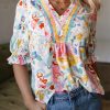 Women's Vibrant Pink Boho Flower Print Half Puff Sleeve Blouse - Image 8
