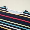 Women's Black Stripe Multicolor Contrast Edge Crew Neck T-Shirt - Image 13