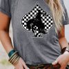 Women's Gray Redeo Check Spades Western Graphic T-Shirt - Trendy Casual Tee - Image 2