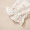 Women's Beige Embroidered Flower Smocked Bust A-Line Dress with Half Puff Sleeves - Image 12