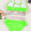 Women's Green Striped Patchwork High Waist Bikini Swimsuit with Spaghetti Straps - Image 9