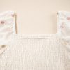 Women's Beige Embroidered Flower Smocked Bust A-Line Dress with Half Puff Sleeves - Image 10