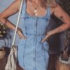 Women's Beau Blue Sleeveless Denim Mini Dress with Zipper Front and Square Neck - Image 6