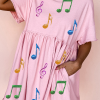 Light Pink Sequined Note Pattern Babydoll T-Shirt Dress for Music Festivals - Image 2