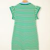Women's Green Stripe Print Contrast Collar Split Neck Flutter Sleeve Short Dress - Image 6