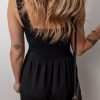 Women's Black Smocked Bust Textured Knit Sleeveless Romper - Flattering A-Line Silhouette - Image 2