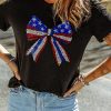 Women's Black Rhinestone Stars and Stripes Bow Graphic Tee for Independence Day - Image 9