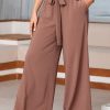 Women's Coffee High Waisted Tie Front Wide Leg Casual Pants with Side Pockets - Image 3