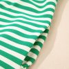 Women's Green Stripe Print Contrast Collar Split Neck Flutter Sleeve Short Dress - Image 11