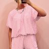 Women's Coral Paradise Daisy Jacquard Textured Casual Short Set - Image 5