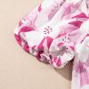 Women's Elegant Rose Floral Frilled Collar Short Sleeve Blouse Top - Image 8