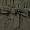 Women's Moss Green Half Button Belted Utility Short Sleeve Jumpsuit - Image 13